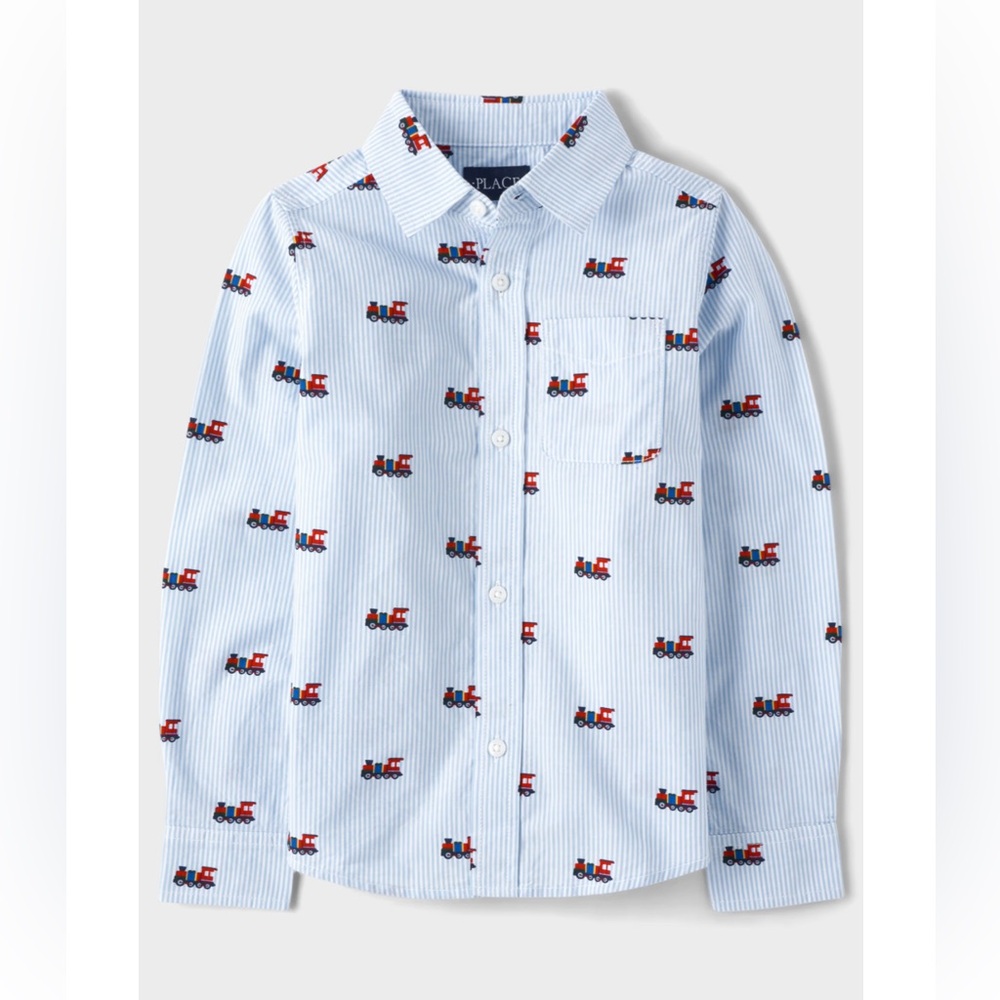 The Children’s Place Boy Poplin Train Button Down Up Shirt XL